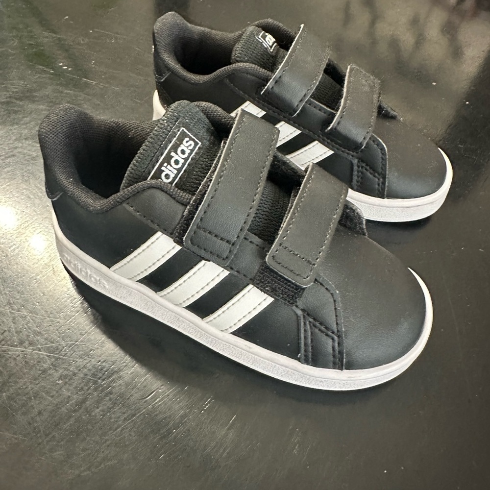 Adidas Kids Black and White Velcro Sneakers